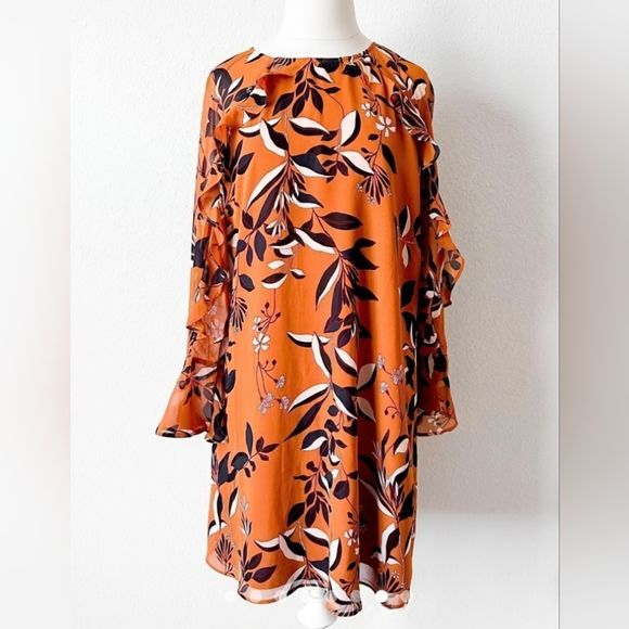 Ann Taylor Factory, Floral Shift Ruffle Mini Dress, Size 0 - Picture 3 of 14